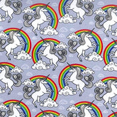 Unicorn Rainbows Cotton Poplin Fabric in Silver Color